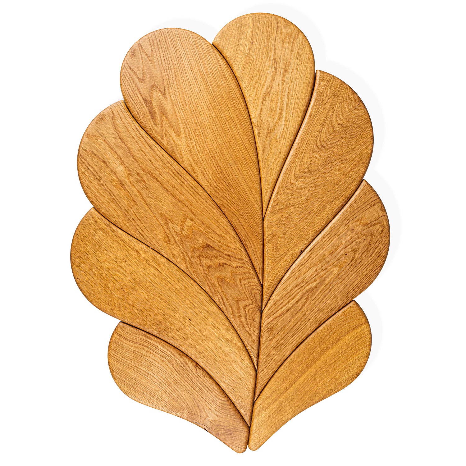 Leaf shaped coffee table made from oak and seen from above